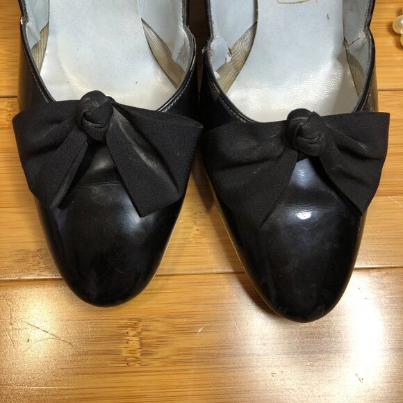 Vintage Womens Black Heels with Bow Life Stride Mad Men sz 9 Witchy Halloween - Picture 4 of 11